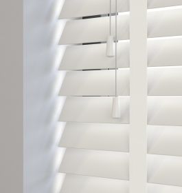 Editions Canvas With Jasmine White Tape - Close up of an off white venetian blind fully lowered