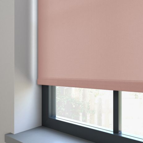 Our Burst Champagne Pink Roller blind in the living room.